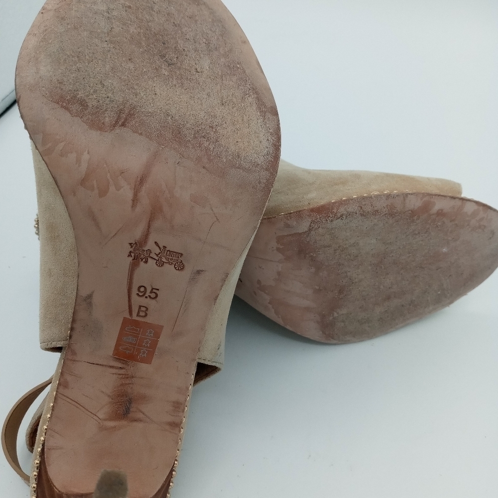 Coach Leather upper mule Stilettos Peep toe golden studded trim heel strap 9.5 - Picture 13 of 14